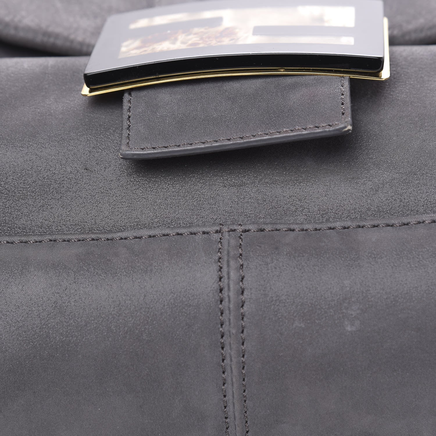 Fendi Vitello Savana Big Mama Baguette Grigio Tartaruga Natural 11 of 12