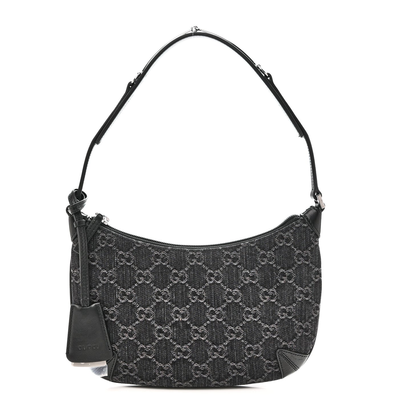 Jacquard Black Denim GG Monogram Horsebit Slim Small Shoulder Bag Black Grey