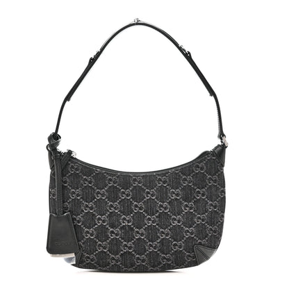 Gucci Jacquard Black Denim GG Monogram Horsebit Slim Small Shoulder Bag Black Grey 1 of 10