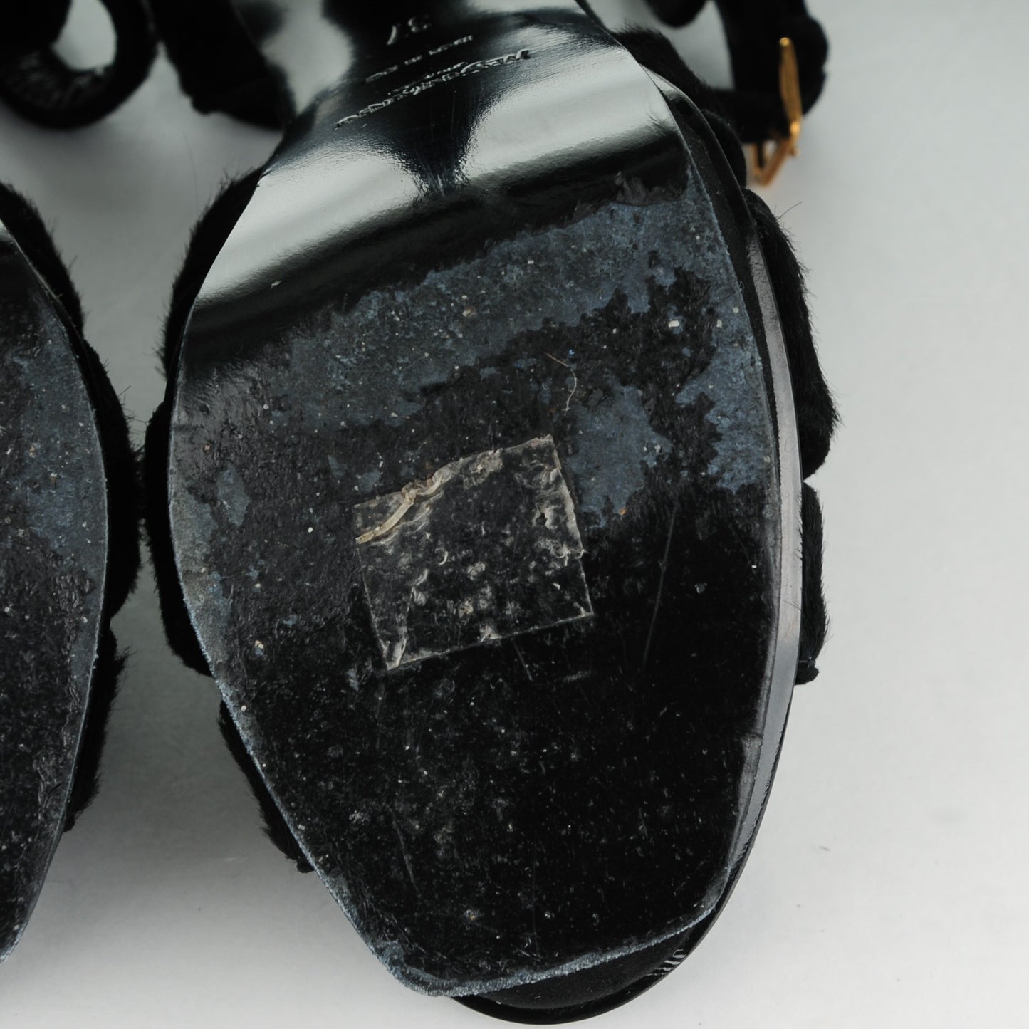 Suede Pony Hair Tribute 105 Platform Sandals 37 Black