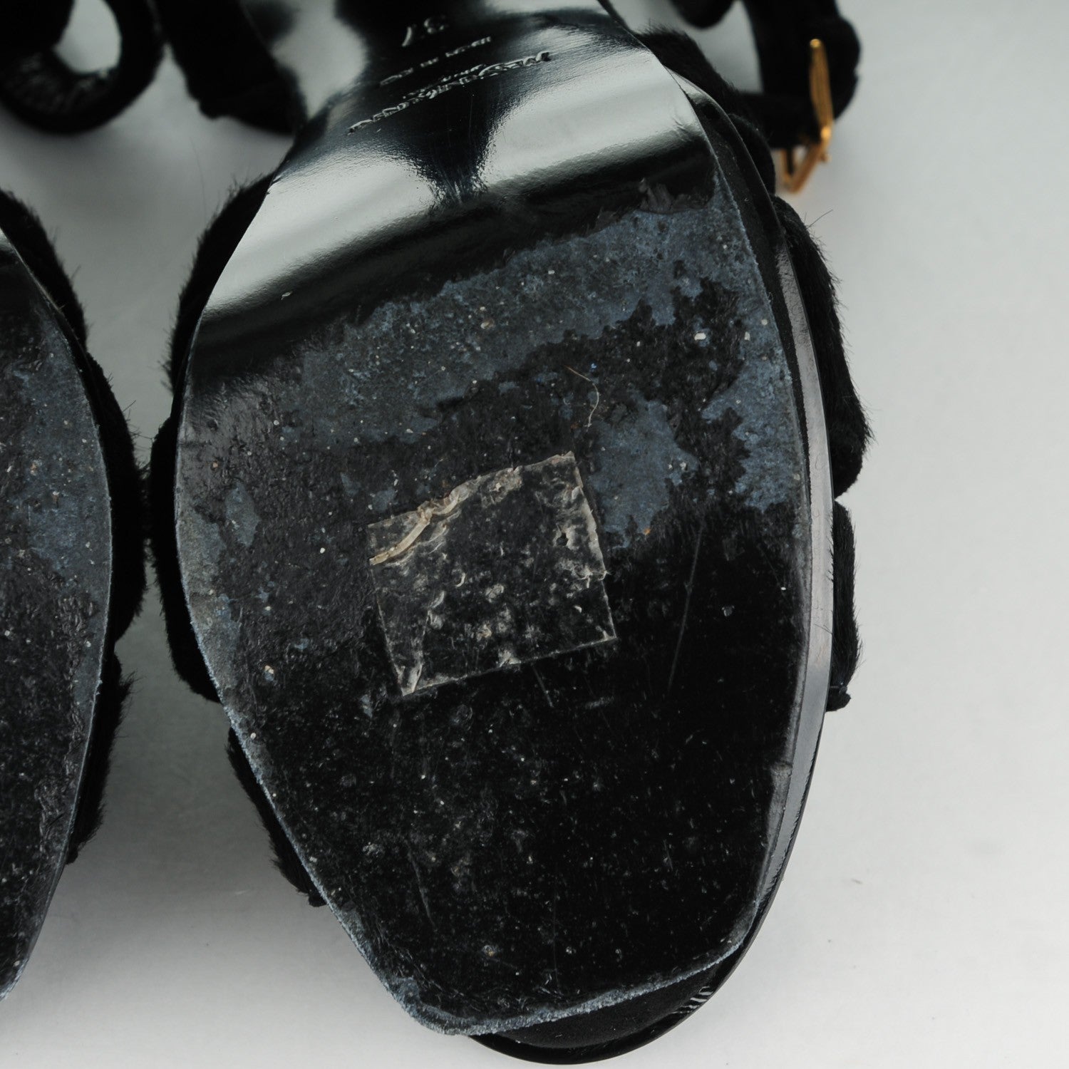 Saint Laurent Suede Pony Hair Tribute 105 Platform Sandals 37 Black 7 of 9