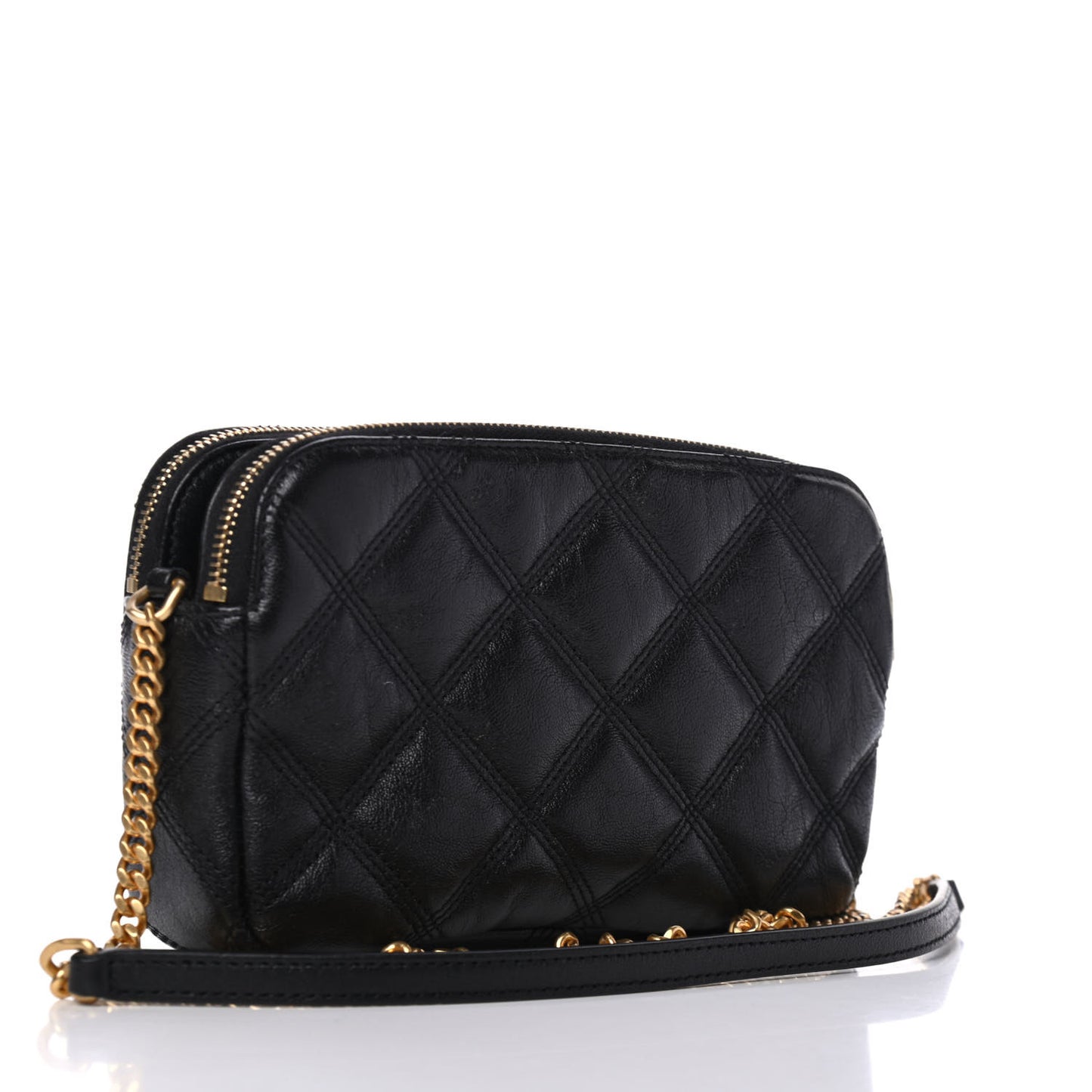 Grained Lambskin Quilted Mini Becky Double Zip Bag Black
