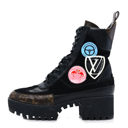 Louis Vuitton Suede Calfskin Monogram LV Black Heart Laureate Platform Desert Boots 36 Black 1 of 7