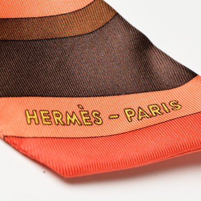Hermes Silk Coaching Twilly Rouge Peach Chocolate 5 of 6