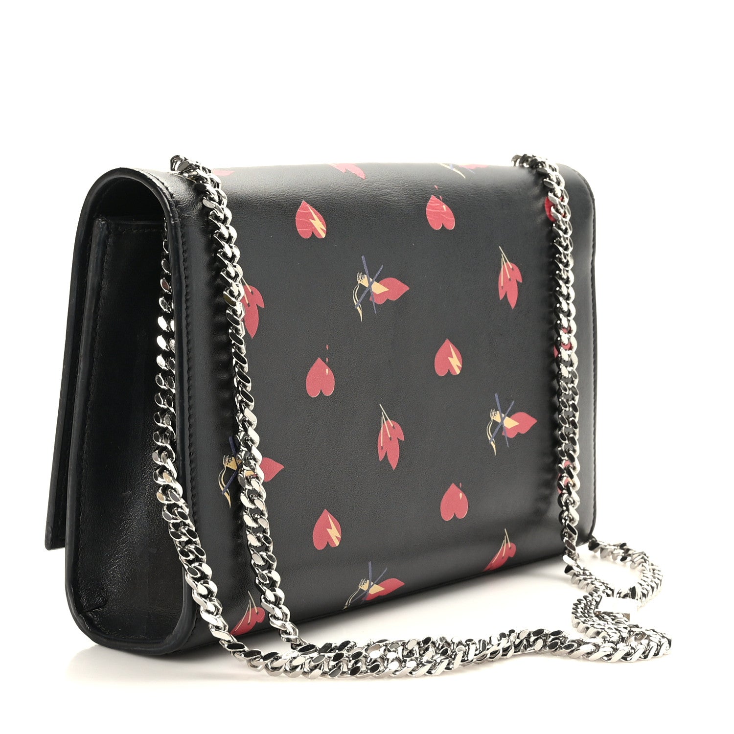 Saint Laurent Calfskin Medium Heart Bolts Monogram Kate Satchel Black 2 of 17