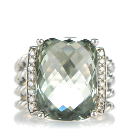 David Yurman Sterling Silver Pave Diamond Prasiolite 16mm Wheaton Ring 53 6.25 1 of 6