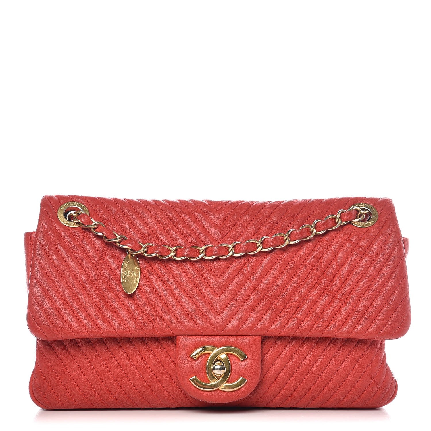 Chanel Calfskin Surpique Chevron Medium Flap Red 1 of 19