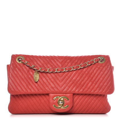 Chanel Calfskin Surpique Chevron Medium Flap Red 1 of 19