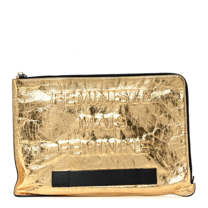 Chanel Metallic Lambskin Large Feministe Maize Feminine Pouch Clutch Gold 1 of 7