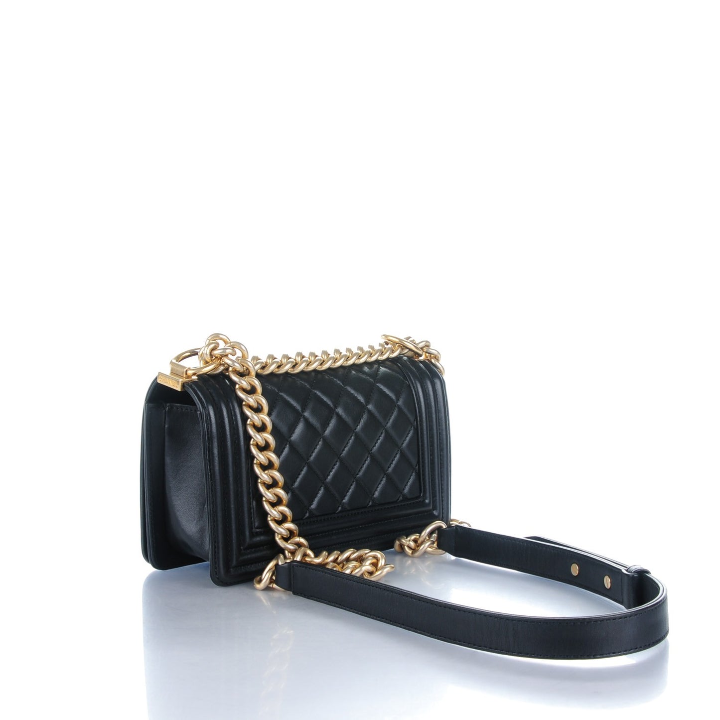Lambskin Quilted Small Boy Flap Black