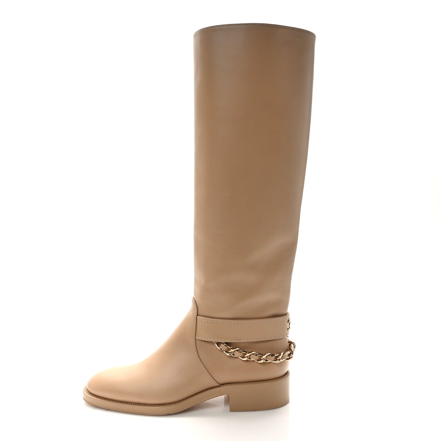 Chanel Calfskin Chain High Boots 37.5 Beige 1 of 13