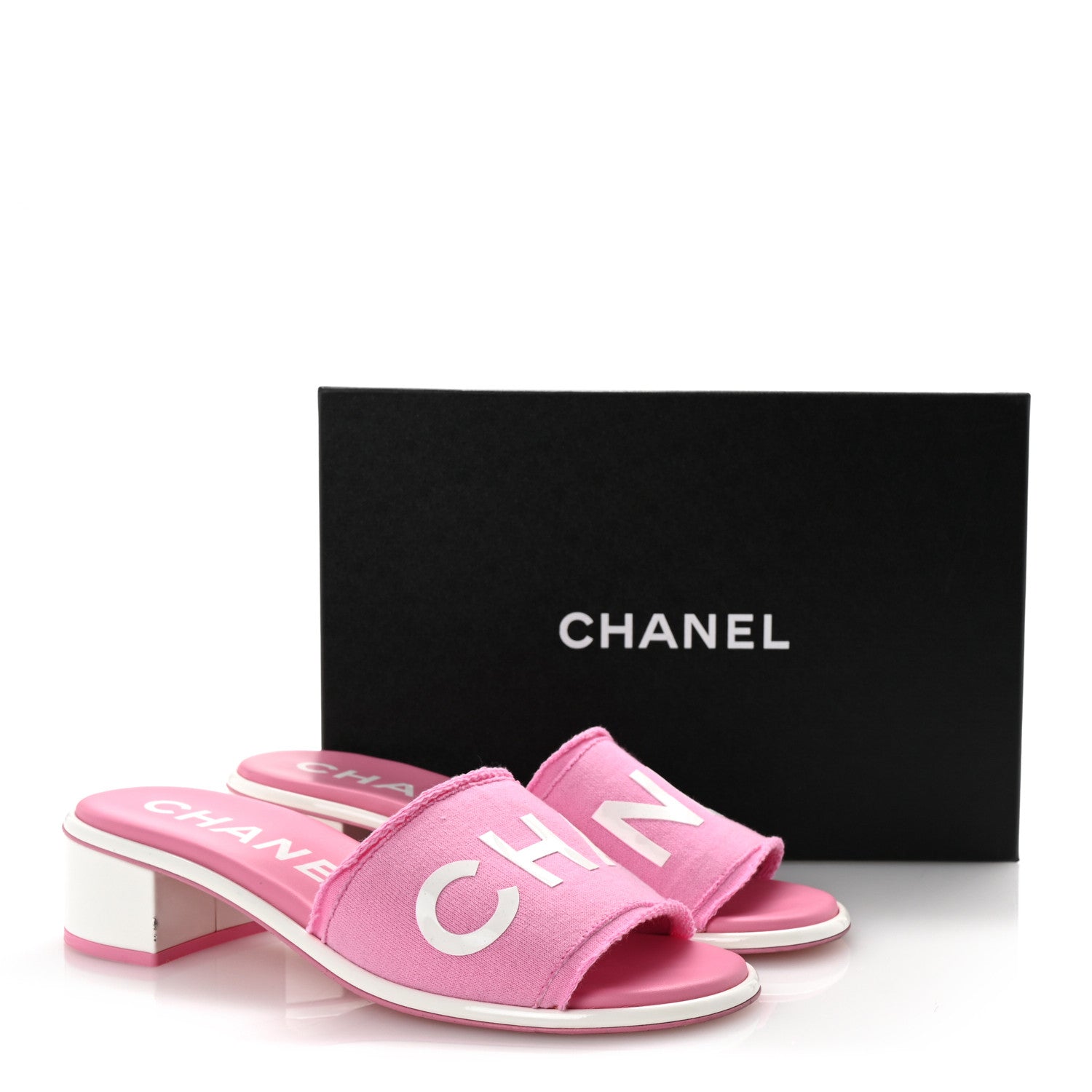Chanel Cotton Logo Mule Sandals 40 Pink White 10 of 10