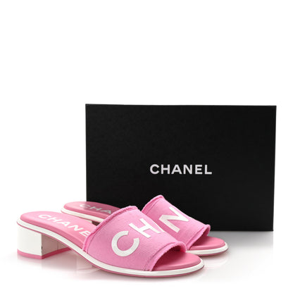 Chanel Cotton Logo Mule Sandals 40 Pink White 10 of 10
