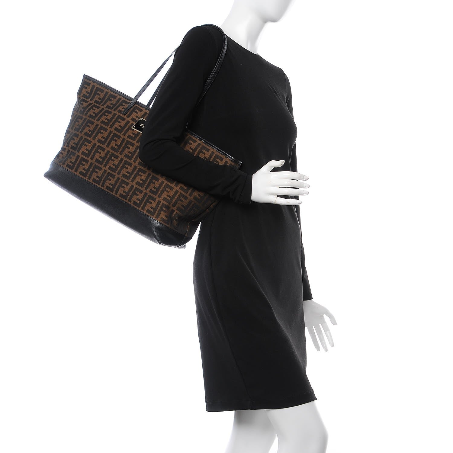 Fendi Zucca Vitello Elite Medium Roll Tote Tobacco Black 2 of 14