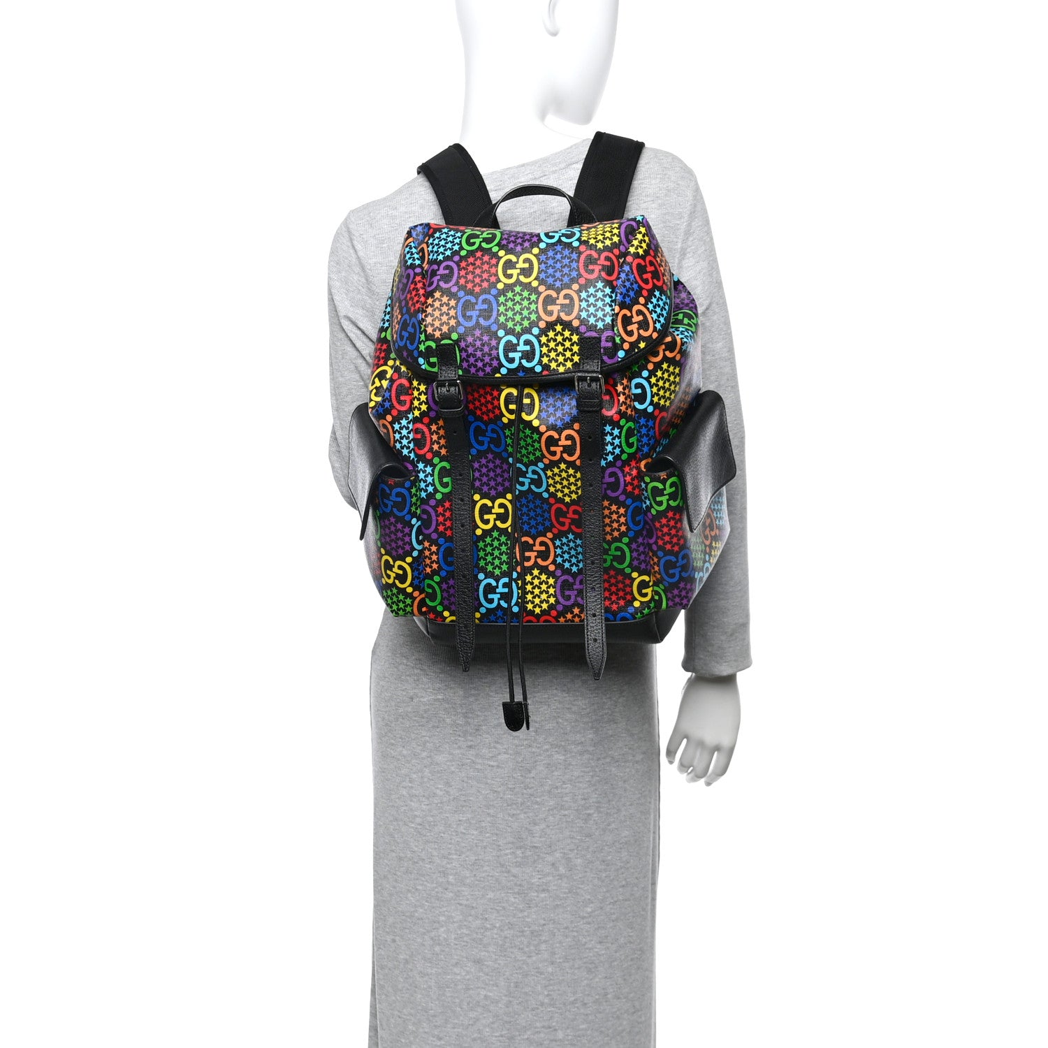 Gucci GG Supreme Monogram Psychedelic Medium Double Buckle Backpack Black Multicolor 2 of 11