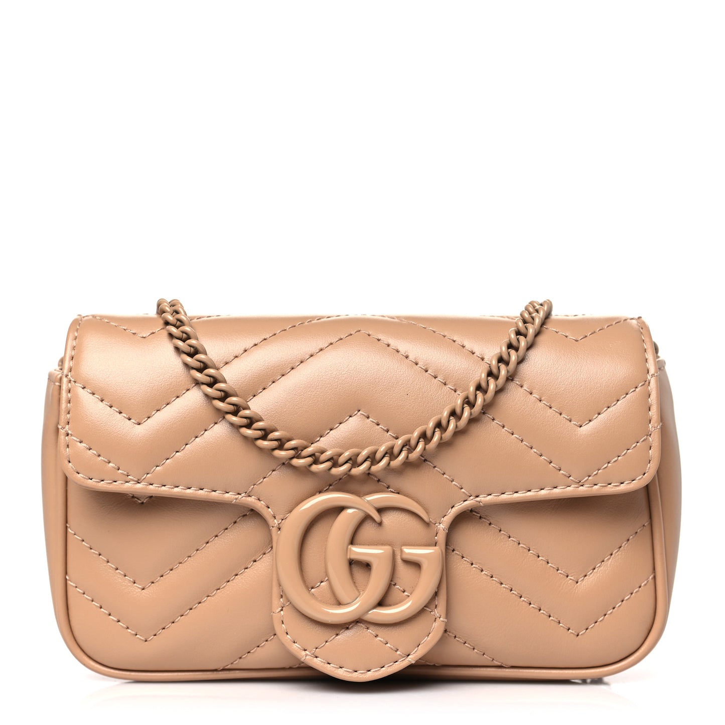 Calfskin Matelasse Monochrome Super Mini GG Marmont Shoulder Bag Camelia