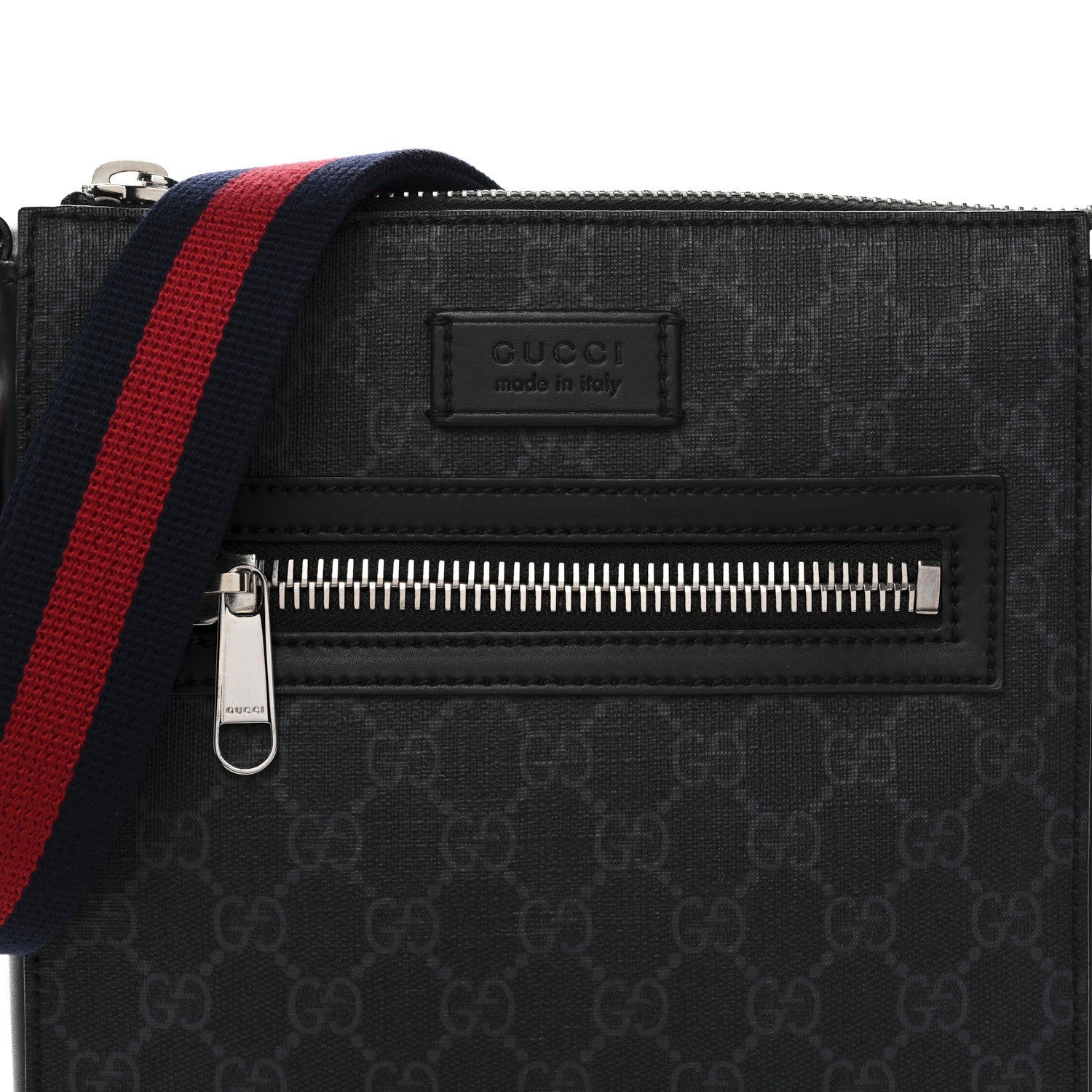 Gucci GG Supreme Monogram Web Small Flat Messenger Bag Black Grey 8 of 10