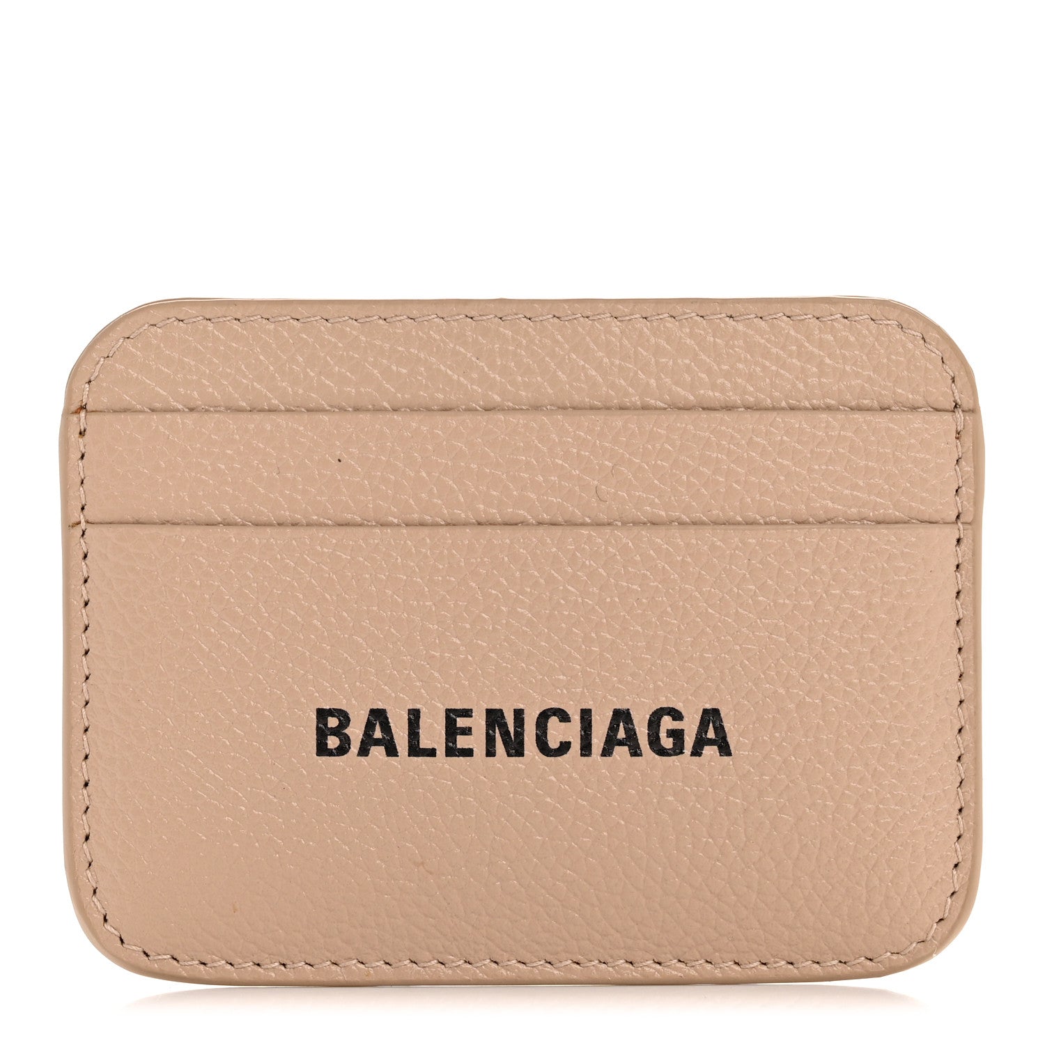 Balenciaga Grained Calfskin Logo Cash Rounded Card Holder Beige 1 of 8