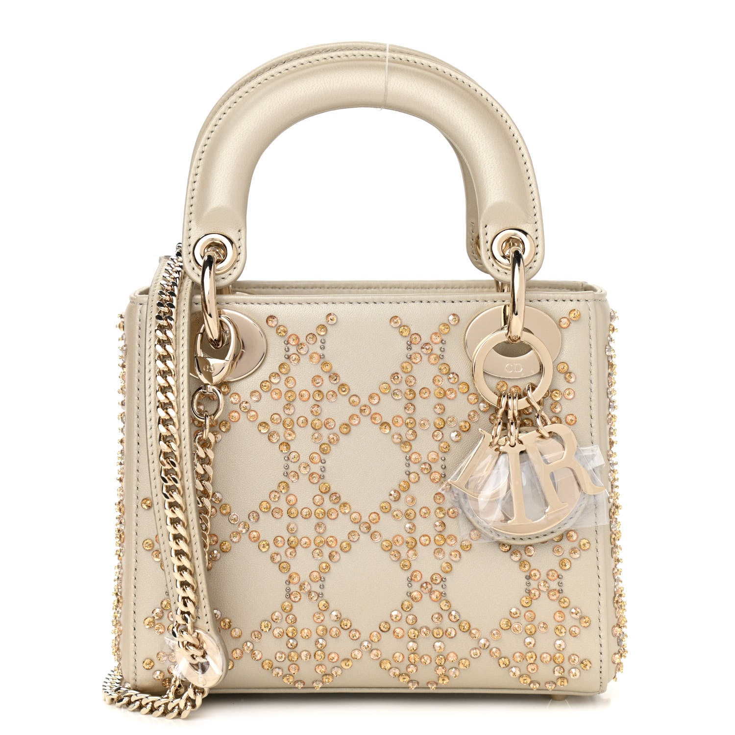 Christian Dior Metallic Lambskin Crystal Cannage Mini Lady Dior Platinum 1 of 11