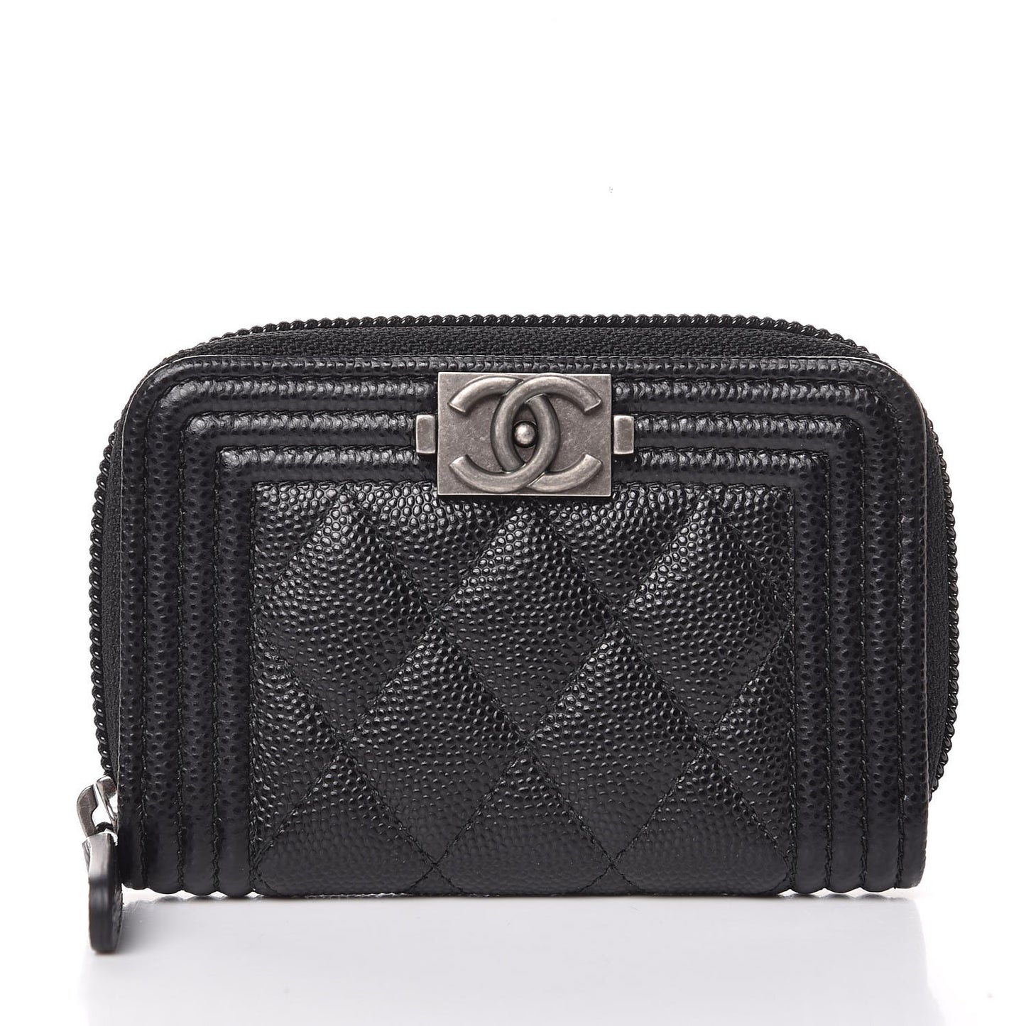 Caviar Quilted Boy Zip Around Coin Purse Wallet Black