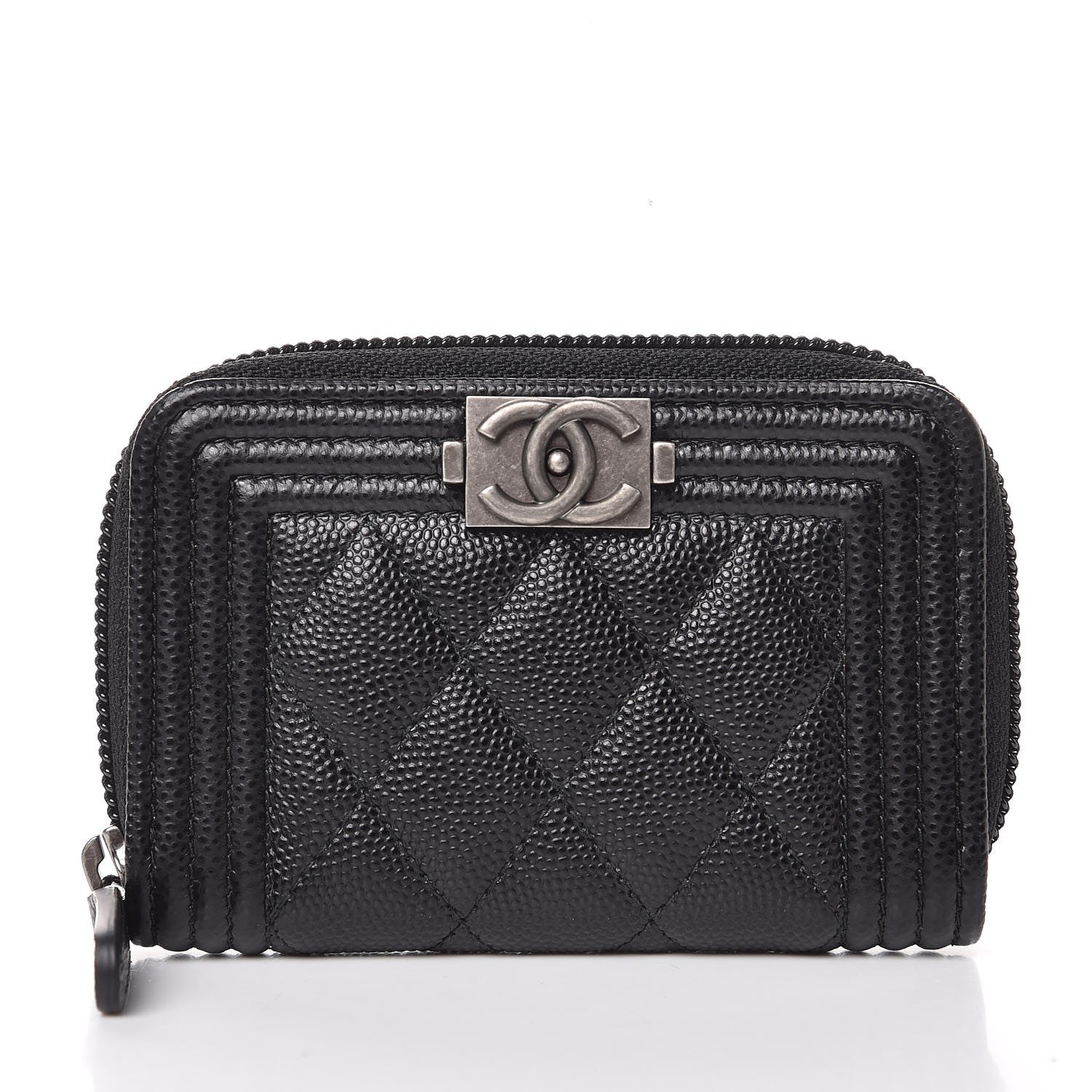 Chanel Caviar Quilted Boy Zip Around Coin Purse Wallet Black 1 of 8