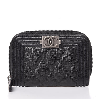 Chanel Caviar Quilted Boy Zip Around Coin Purse Wallet Black 1 of 8