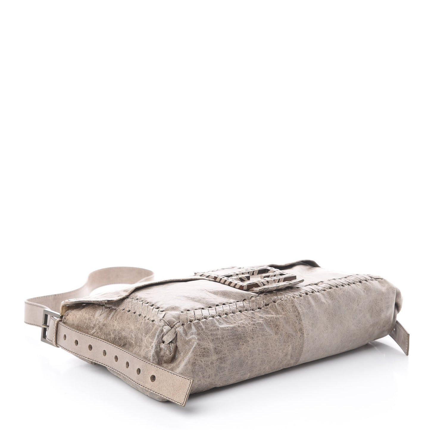Goatskin Whipstitch Large Convertible Baguette Grey