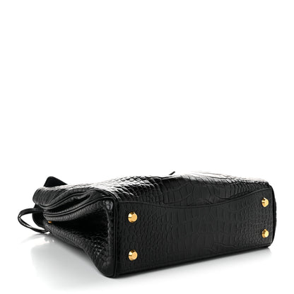 Balenciaga Shiny Calfskin Crocodile Embossed Medium Rodeo Top Handle Handbag Black 4 of 9