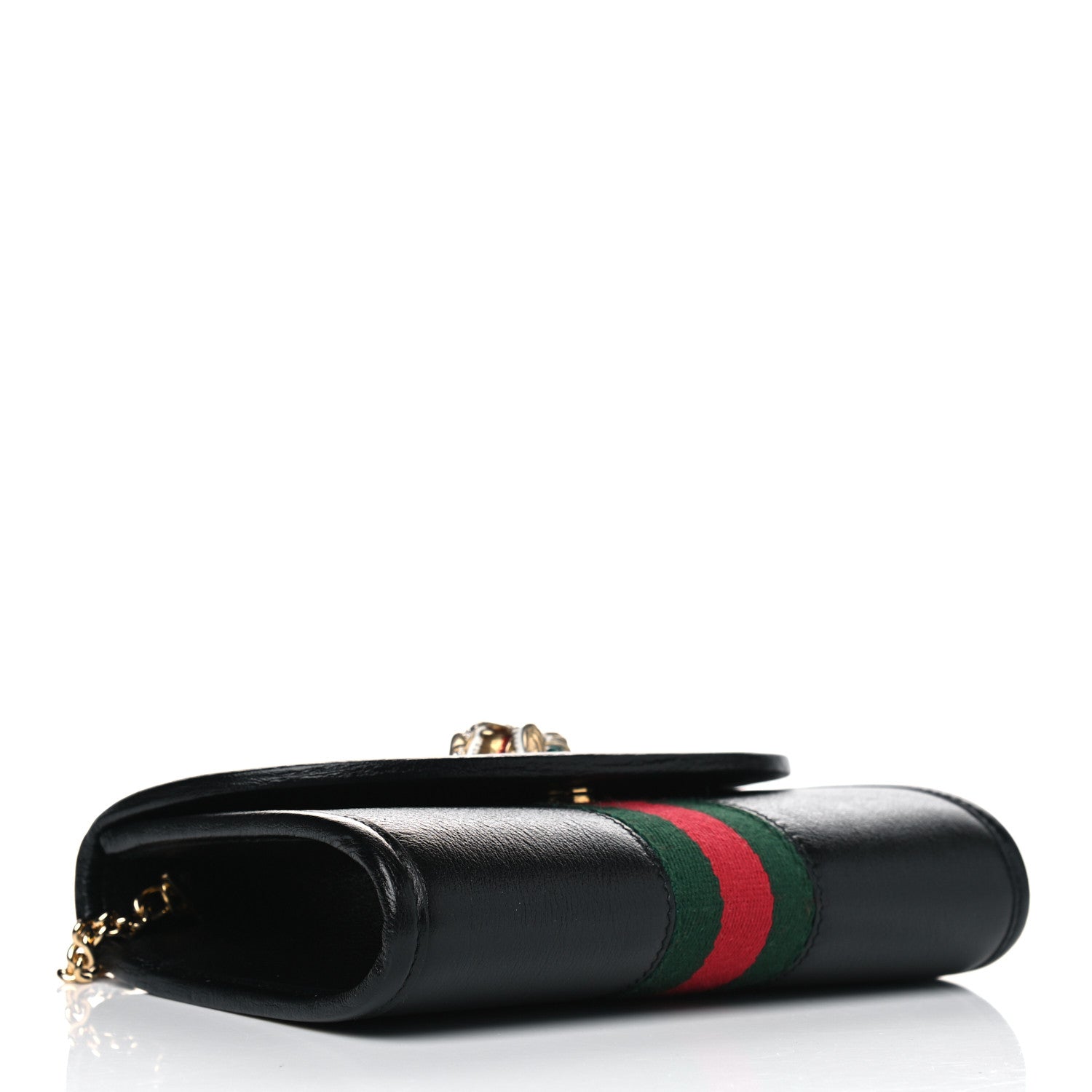 Gucci Textured Calfskin Web Mini Rajah Slim Flap Shoulder Bag Black 3 of 4