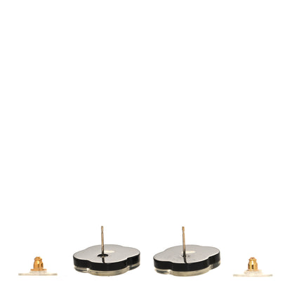 Chanel Resin Pearl Camelia Earrings Black White 3 of 5