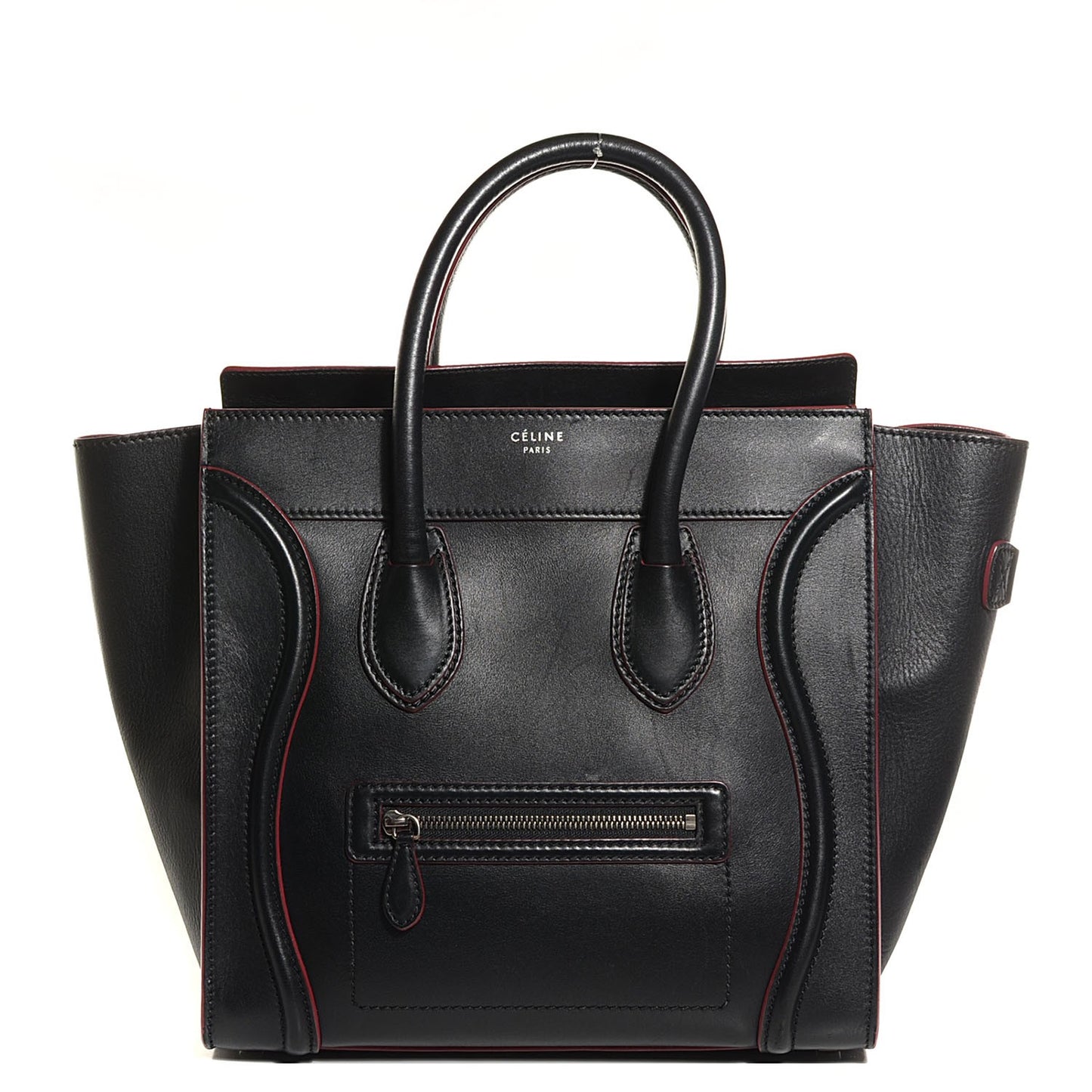 Smooth Calfskin Mini Luggage Black Pink Trim