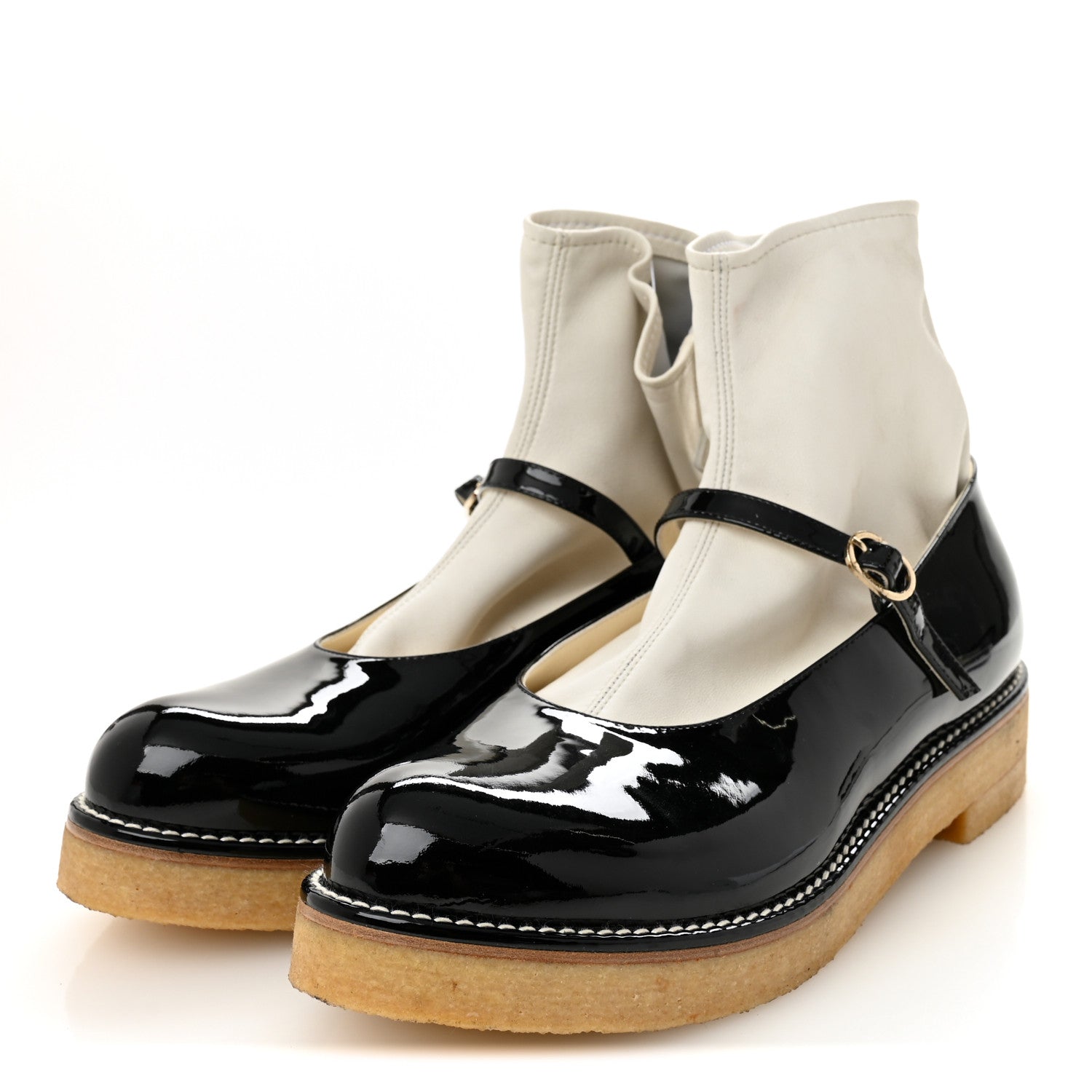 Chanel Patent Mary Jane Sock Boots 39 Black White 3 of 10