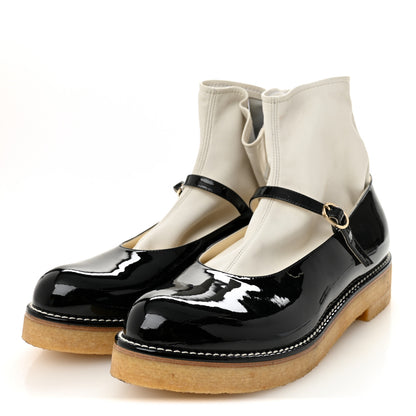 Chanel Patent Mary Jane Sock Boots 39 Black White 3 of 10