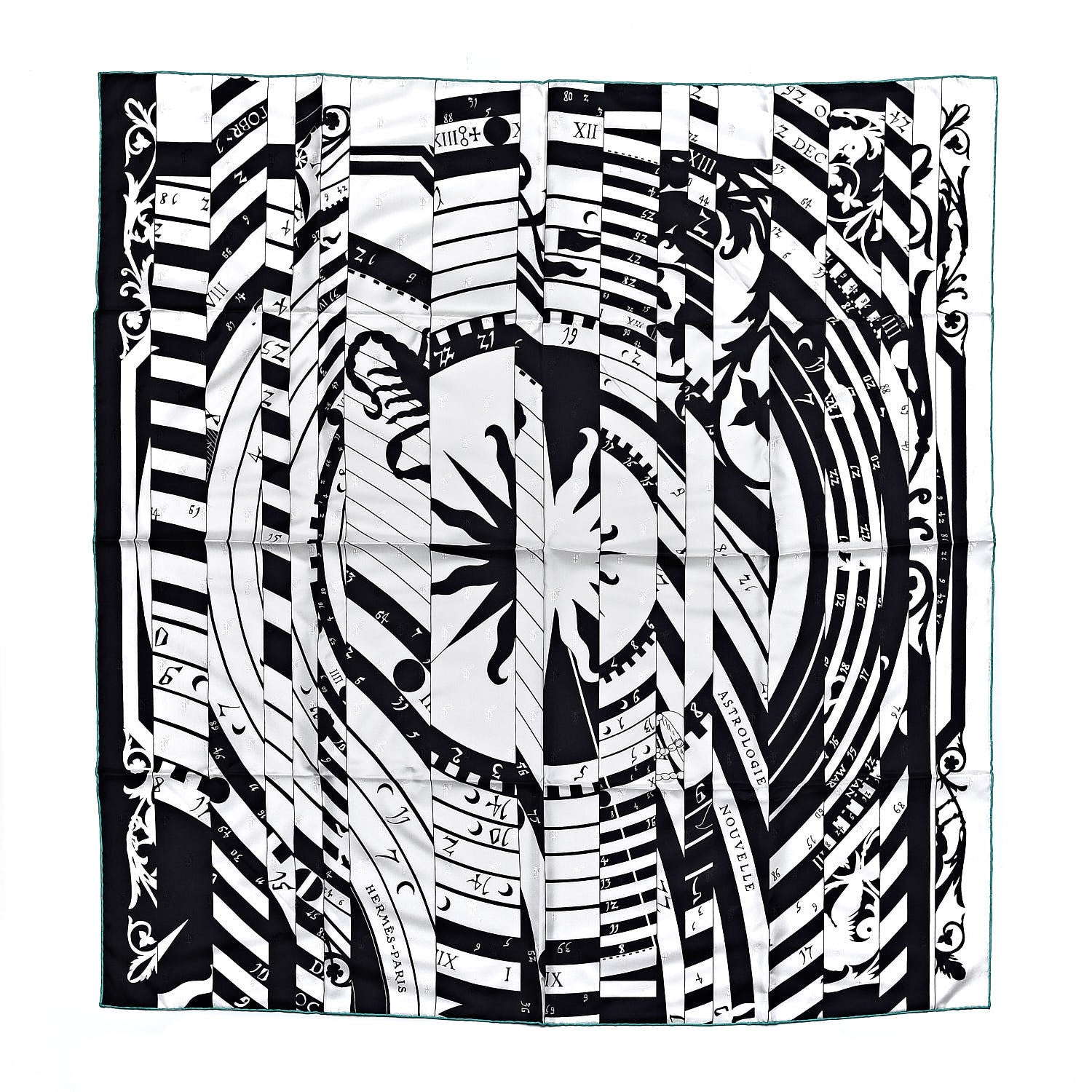 Hermes Silk Astrologie Nouvelle Tattoo Scarf 90 Black White 1 of 8