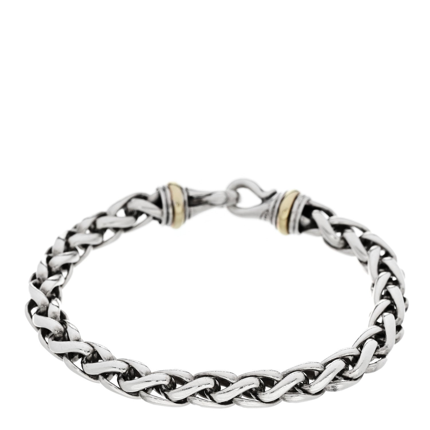 David Yurman Sterling Silver 14K Yellow Gold 8mm Wheat Chain Bracelet 2 of 3