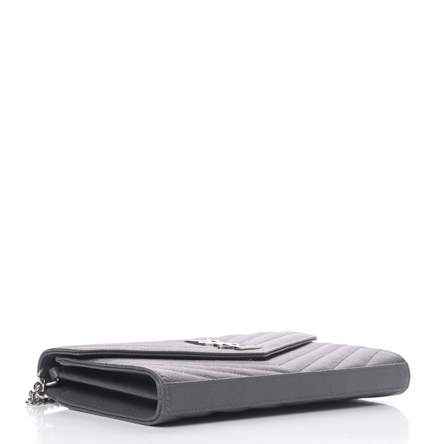Saint Laurent Grain De Poudre Matelasse Chevron Monogram Chain Wallet Grey 3 of 4