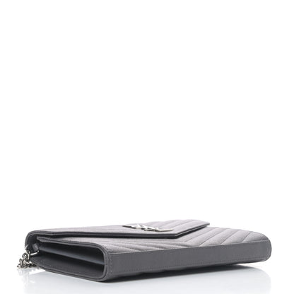 Saint Laurent Grain De Poudre Matelasse Chevron Monogram Chain Wallet Grey 3 of 4