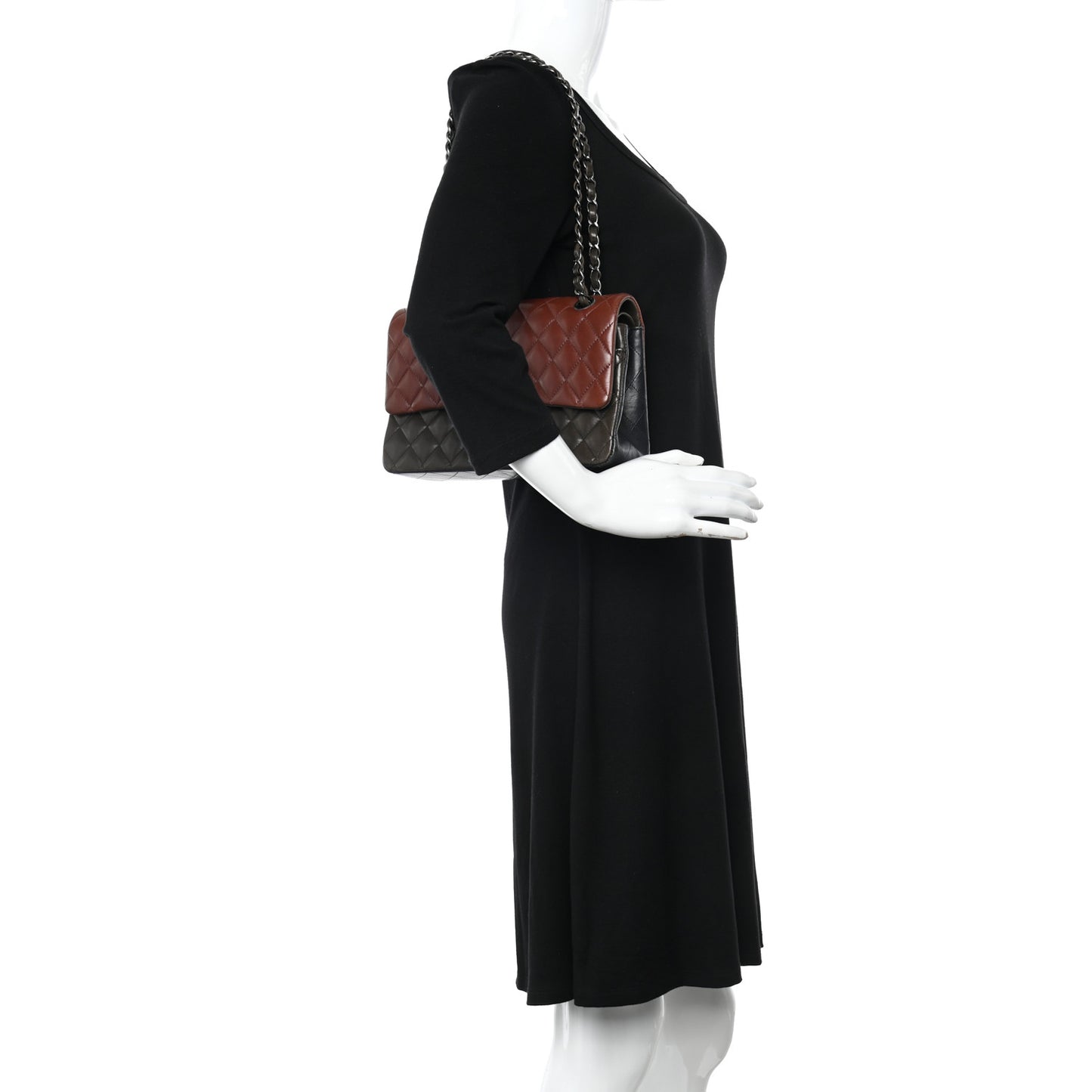 Lambskin Quilted Tri-Color Medium Double Flap Burgundy