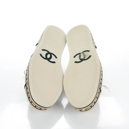 Chanel Cotton Lace Up Espadrilles 39.5 Light Beige Dark Beige 5 of 8