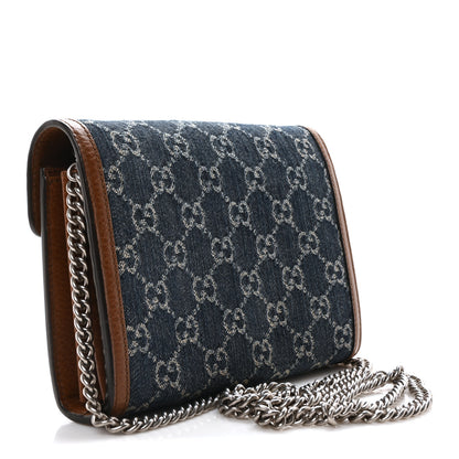 Gucci New Denim GG Monogram Dollar Calfskin Enamel Mini Dionysus Chain Wallet Blue Tea Cuir Epilog Electric Blue 3 of 9