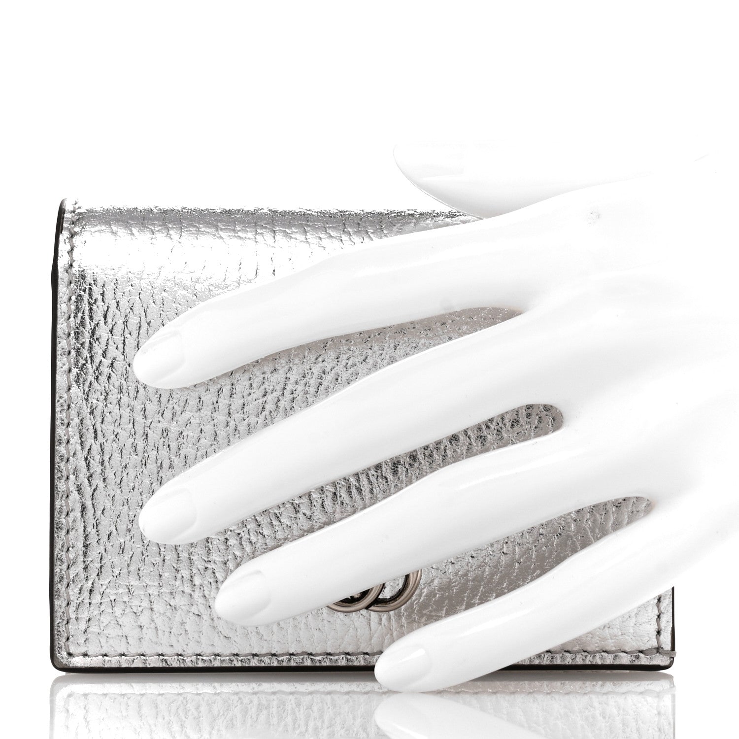 Gucci Metallic Calfskin GG Marmont Card Case Silver 2 of 7