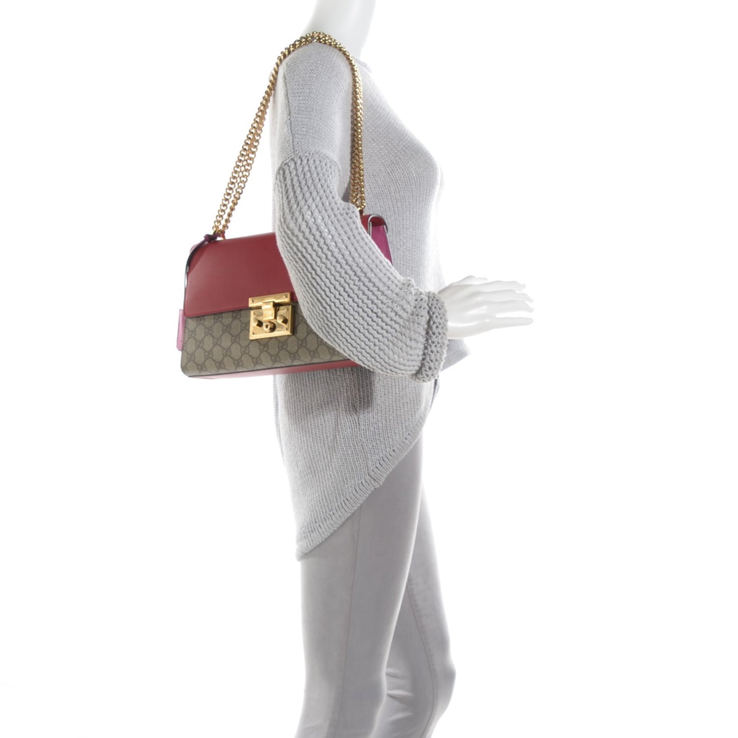 GG Supreme Monogram Calfskin Medium Padlock Shoulder Bag Beige Hibiscus Red New Rosette