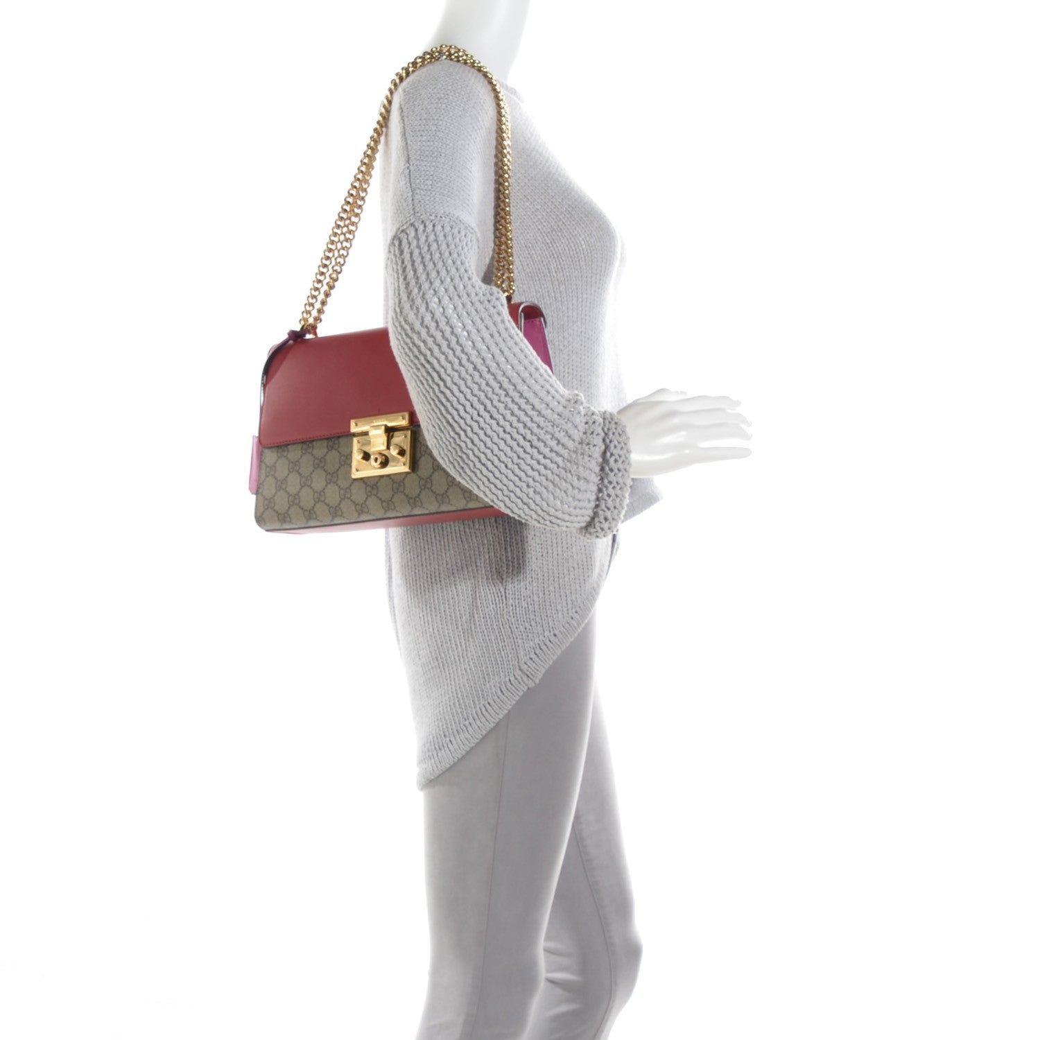 Gucci GG Supreme Monogram Calfskin Medium Padlock Shoulder Bag Beige Hibiscus Red New Rosette 2 of 7
