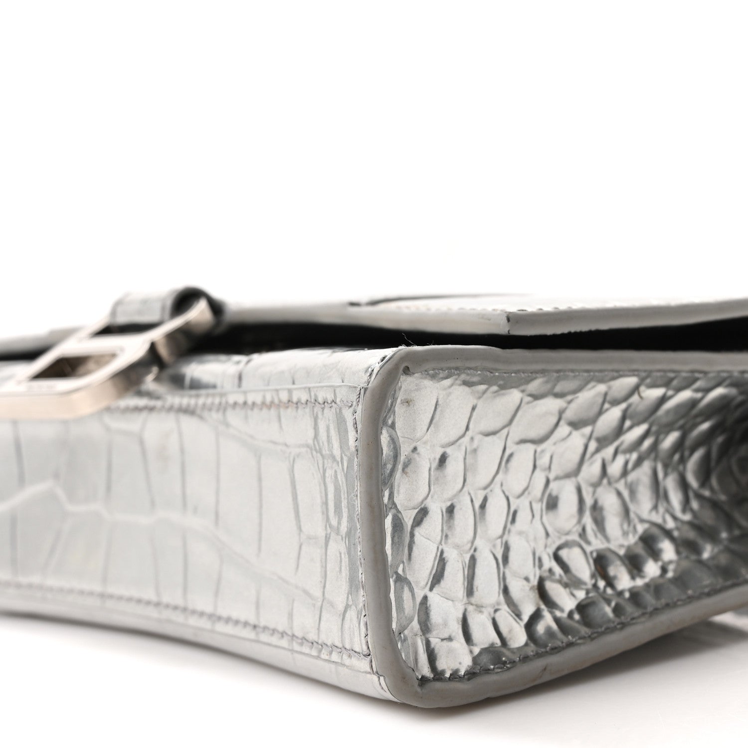 Balenciaga Metallic Calfskin Crocodile Embossed Hourglass Chain Bag Silver 8 of 8