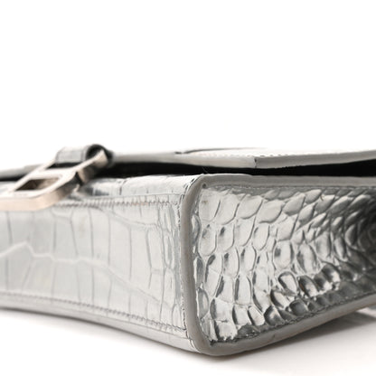 Balenciaga Metallic Calfskin Crocodile Embossed Hourglass Chain Bag Silver 8 of 8