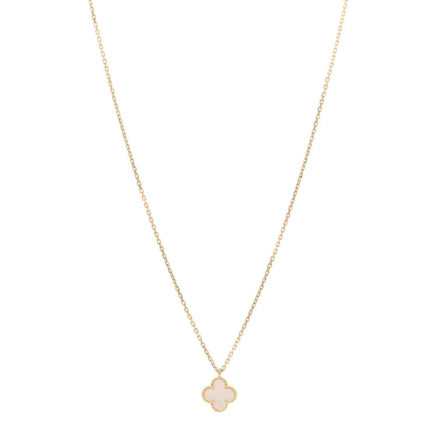 Van Cleef & Arpels 18K Yellow Gold Mother of Pearl Sweet Alhambra Pendant Necklace 1 of 6