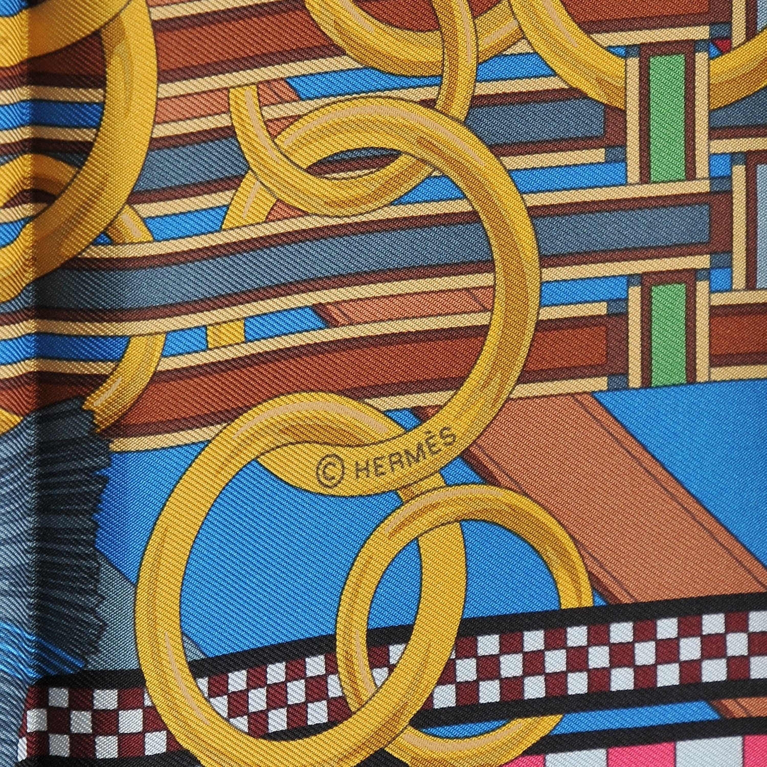 Hermes Silk Brides Et Gris Gris Scarf 90 Rose Vif Cobalt Vert 3 of 7