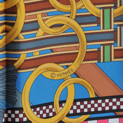 Hermes Silk Brides Et Gris Gris Scarf 90 Rose Vif Cobalt Vert 3 of 7