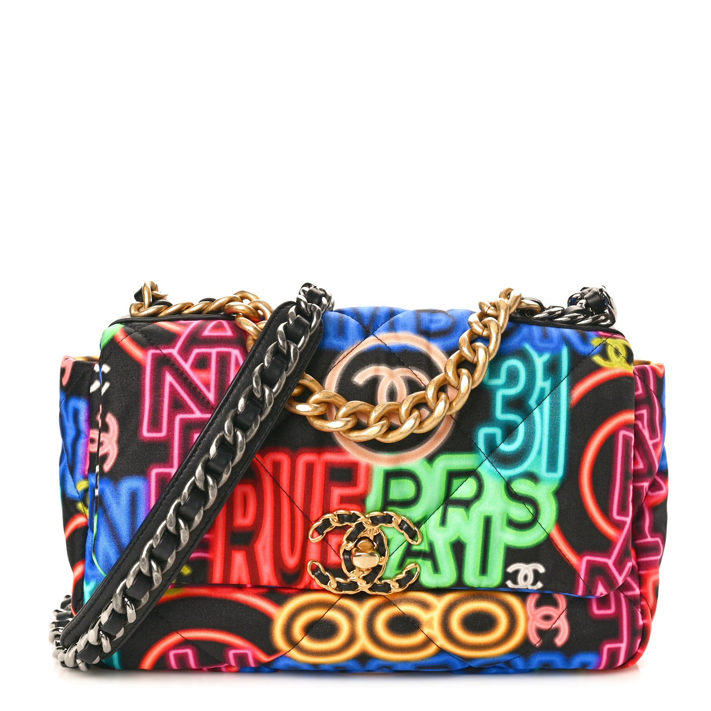 Fabric Printed Medium Chanel 19 Flap Black Multicolor