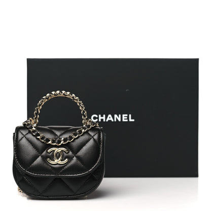 Chanel Lambskin Quilted Pearl Top Handle Clutch With Chain Black 12 of 12
